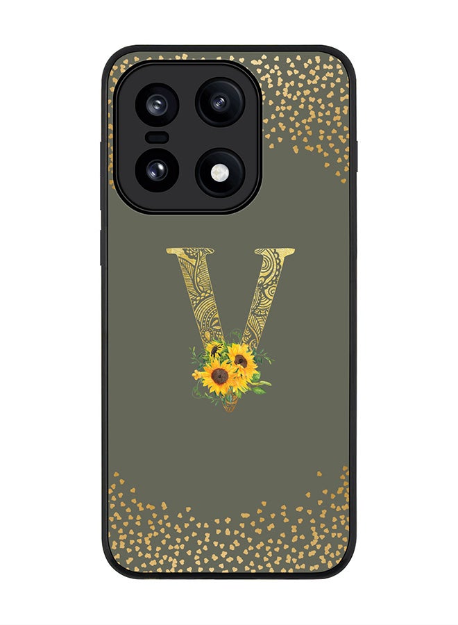 For OnePlus 15 Case,Slim fit Camera Protection, Shockproof Thin Phone cover - Custom Floral Monogram - V (Olive Green )